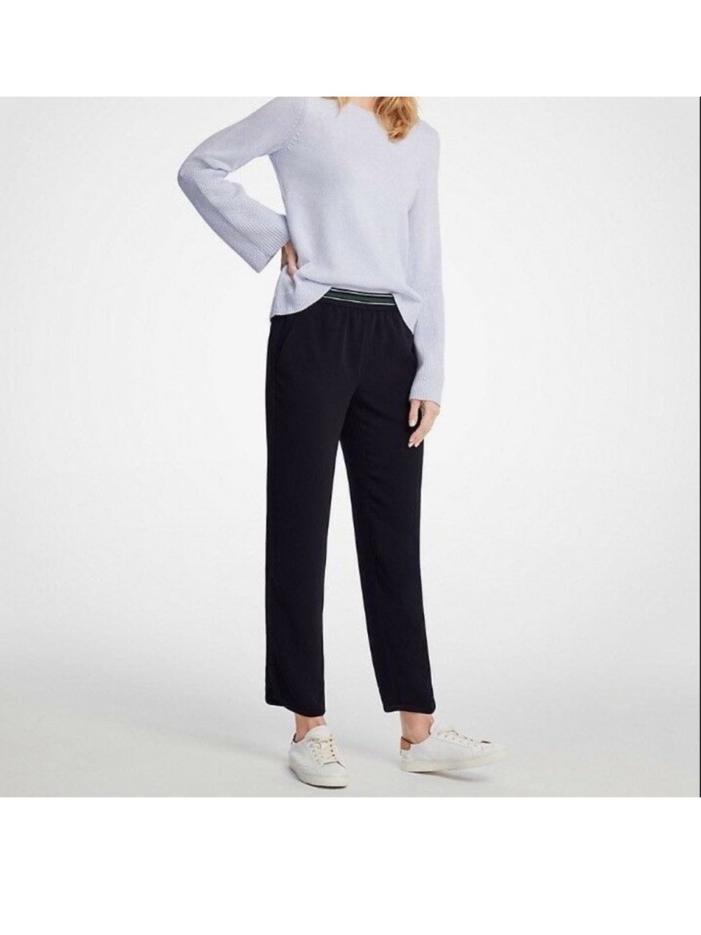 Ann Taylor Side Stripe Dolphin Hem Pull On Pants M Navy Green